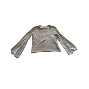 Zara Waffle Knit Long Sleeve Crew Neck Striped Top Cream Black Size S